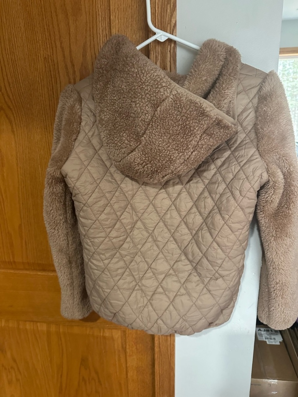 DKNY Sport Jacket Girls L Sherpa Quilted Taupe Puffer Hybrid XS Petite - Picture 3 of 6